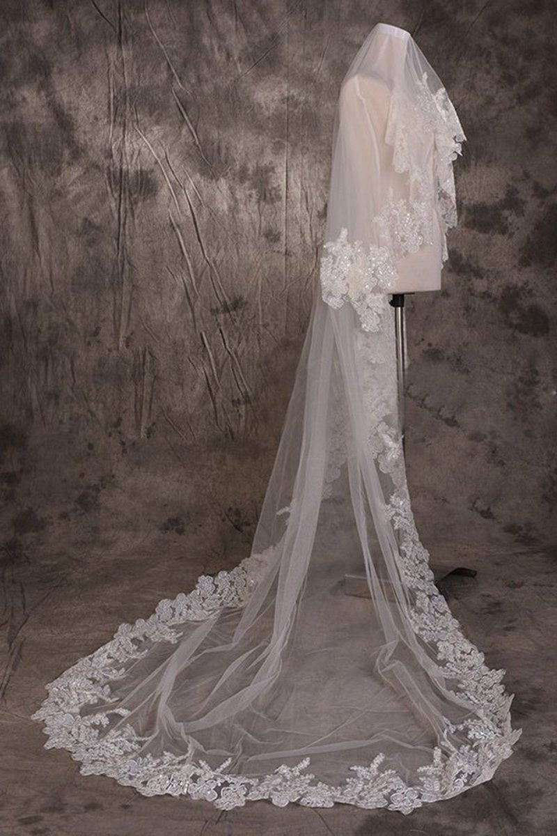 Vintage One Tier Lace Edge With Tulle Wedding Veil