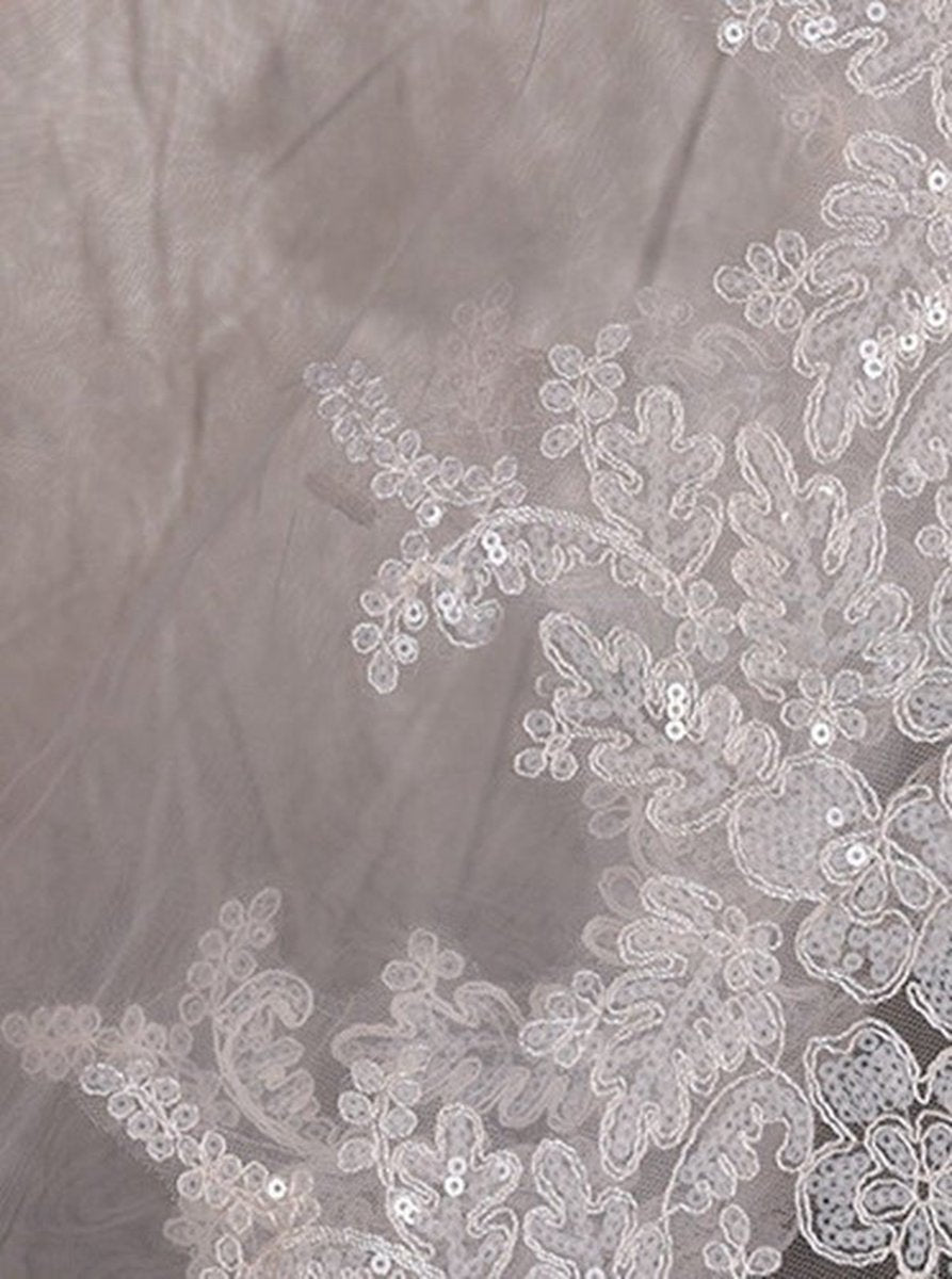 Vintage One Tier Lace Edge With Tulle Wedding Veil