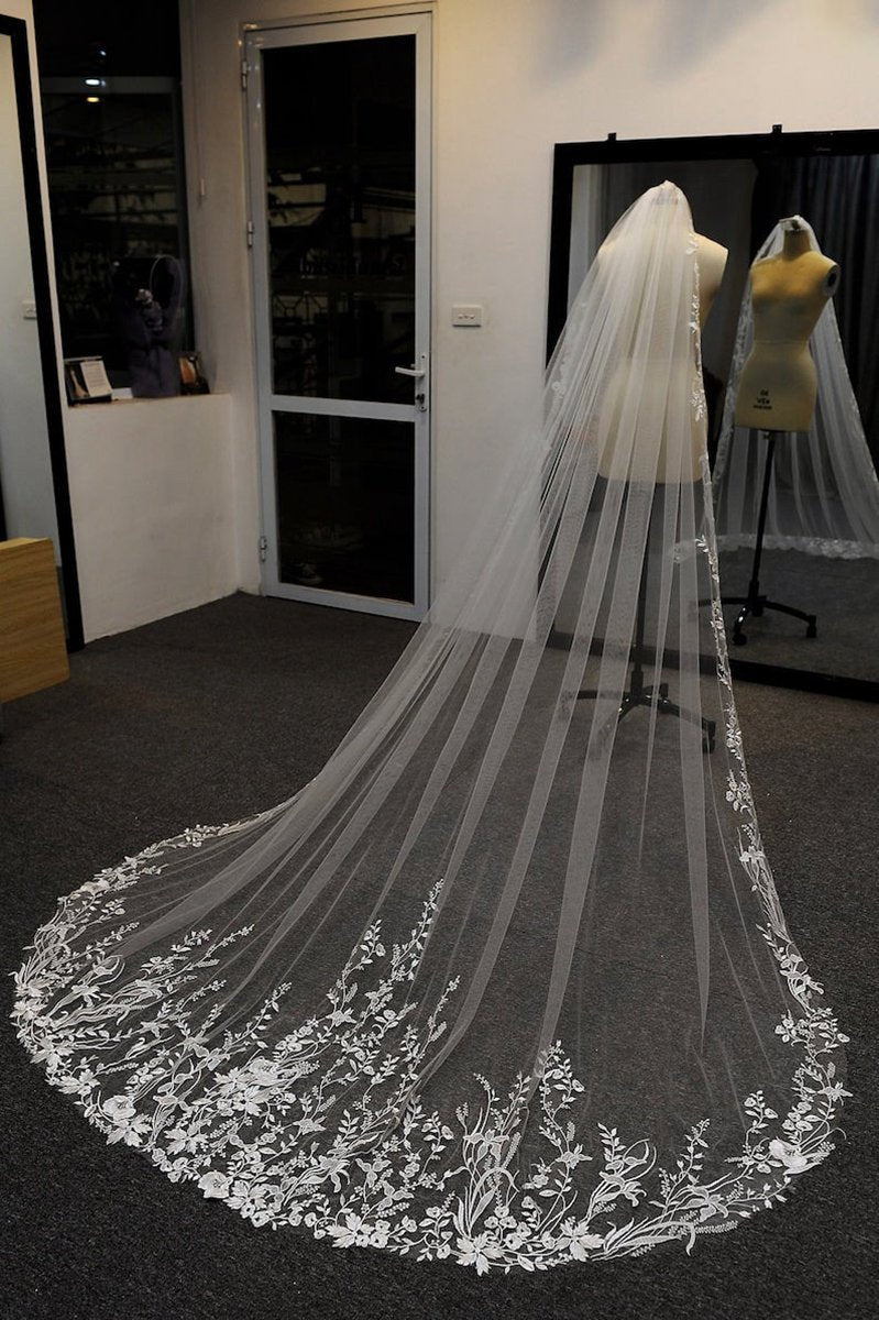 Vintage Flower Lace Veil Cathedral Tulle Bridal veil