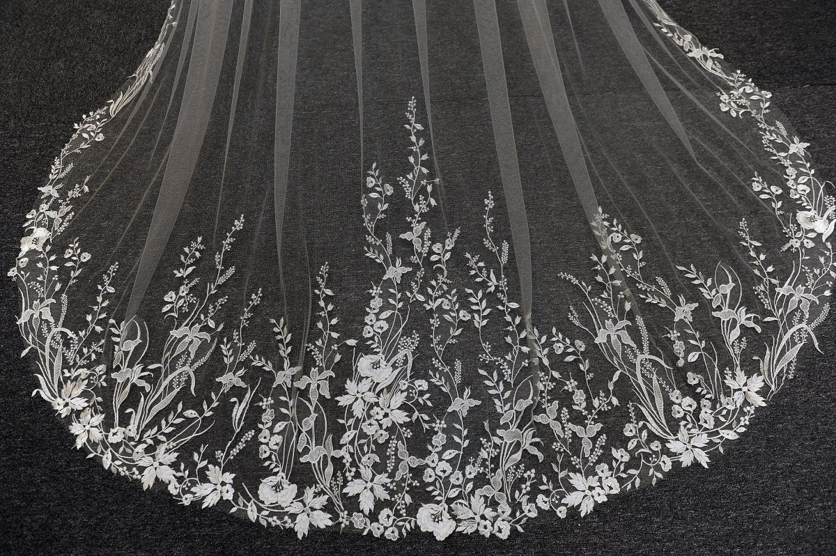 Vintage Flower Lace Veil Cathedral Tulle Bridal veil