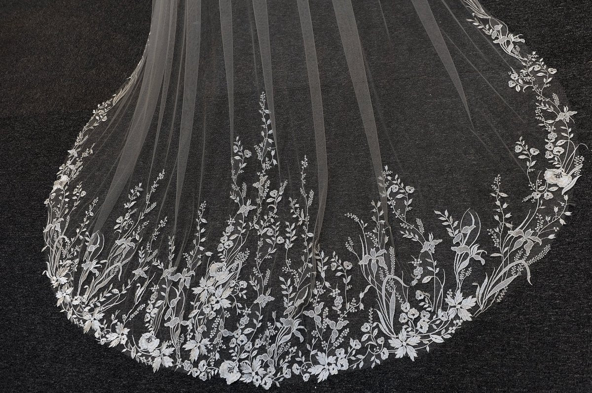 Vintage Flower Lace Veil Cathedral Tulle Bridal veil