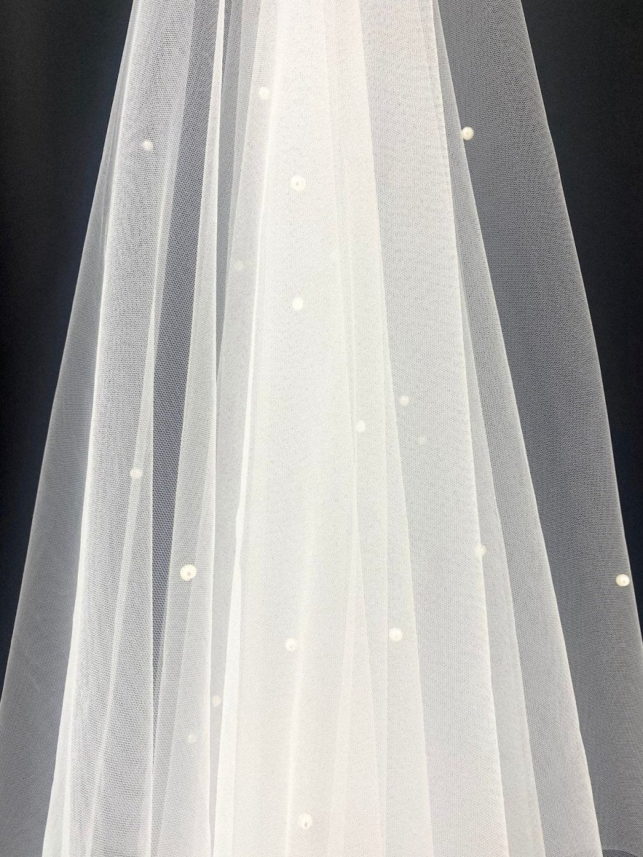 Vintage Tulle Lace Bridal Veil with Pearls White Long Wedding Veil