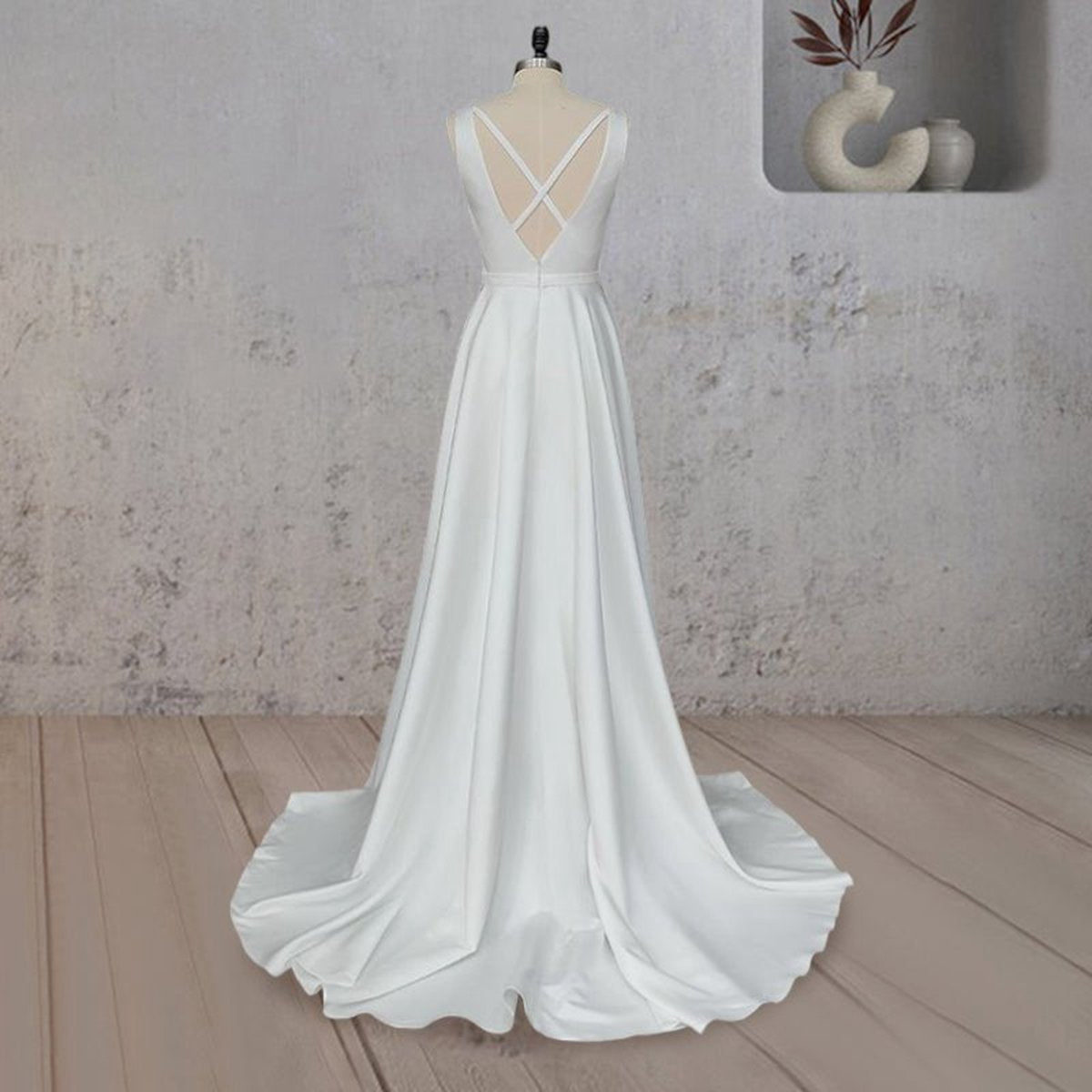 A-line Satin Elegant V Neck Wedding Dresses