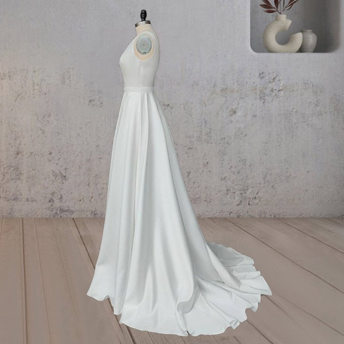A-line Satin Elegant V Neck Wedding Dresses