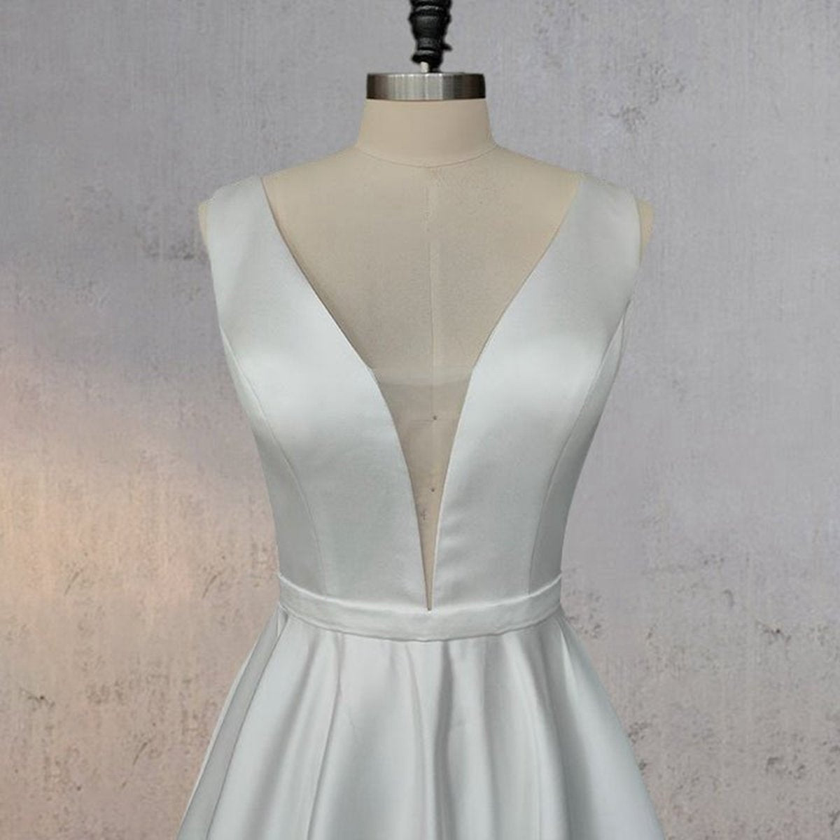 A-line Satin Elegant V Neck Wedding Dresses