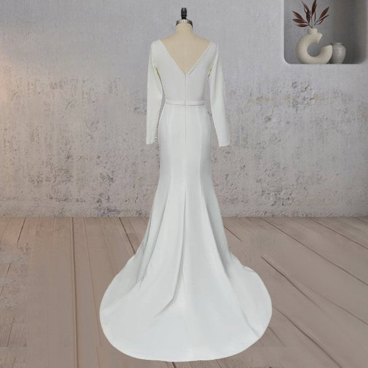 Mermaid Scoop Neck V Back Satin Wedding Dresses