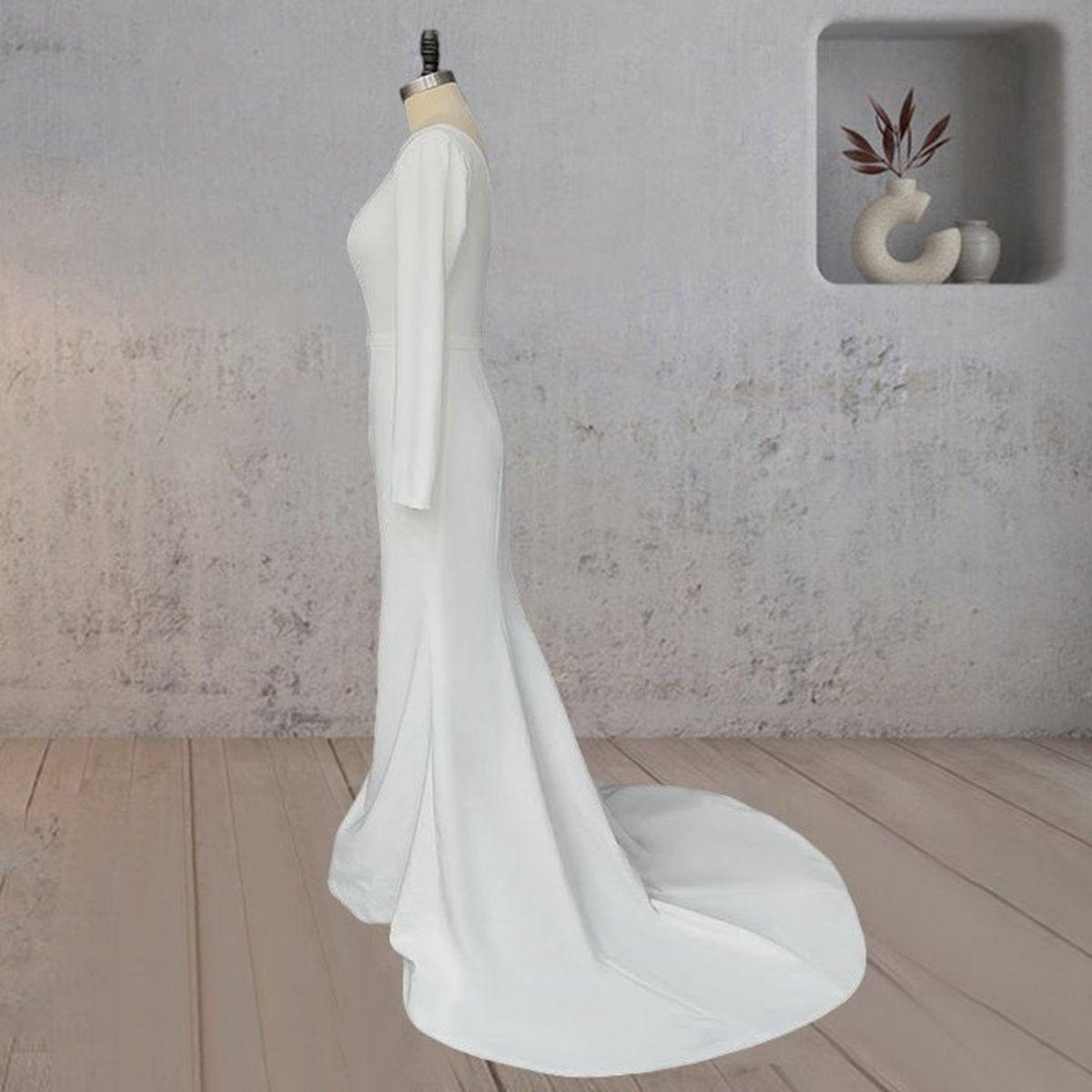 Mermaid Scoop Neck V Back Satin Wedding Dresses