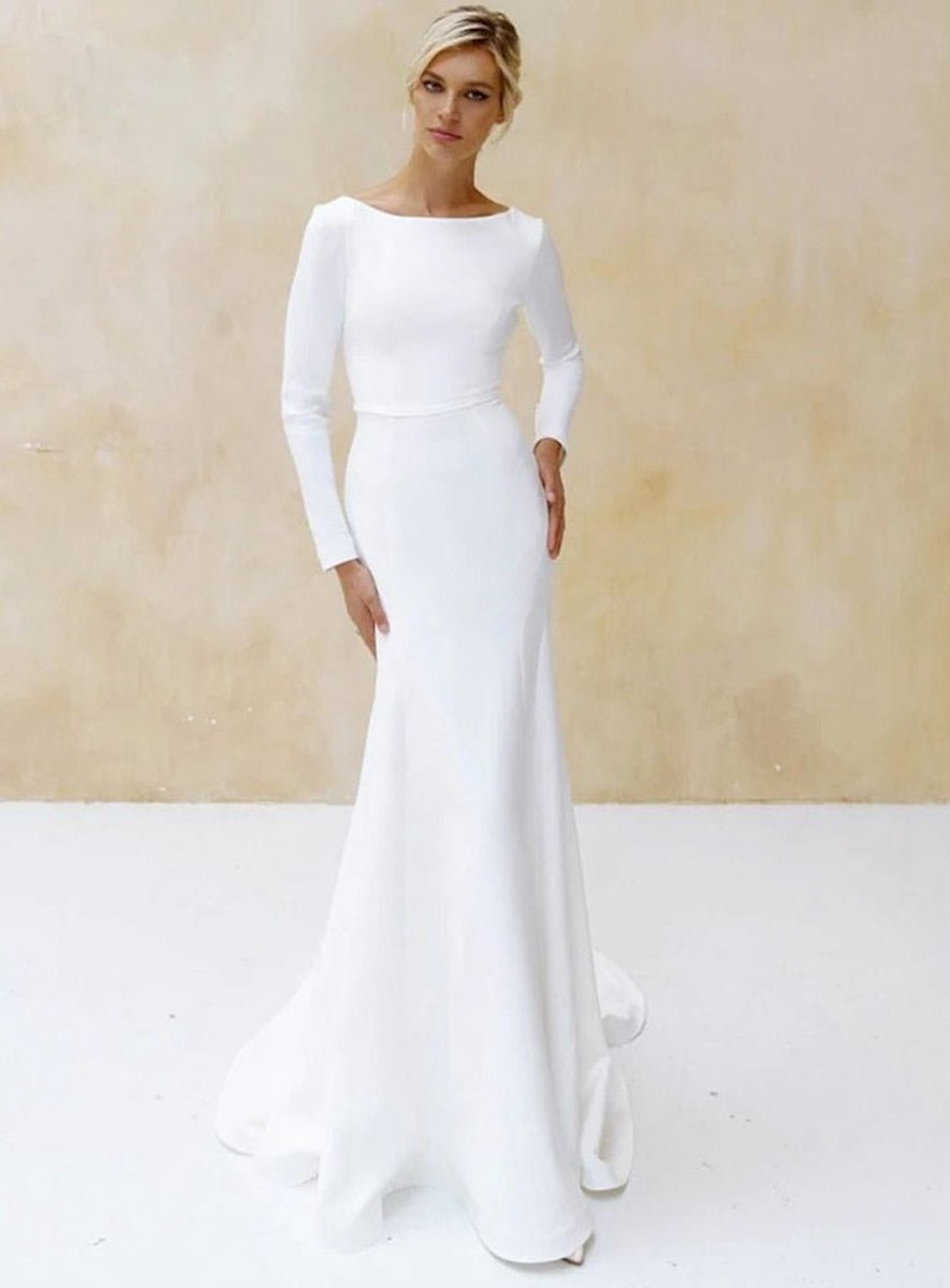 Mermaid Scoop Neck V Back Satin Wedding Dresses
