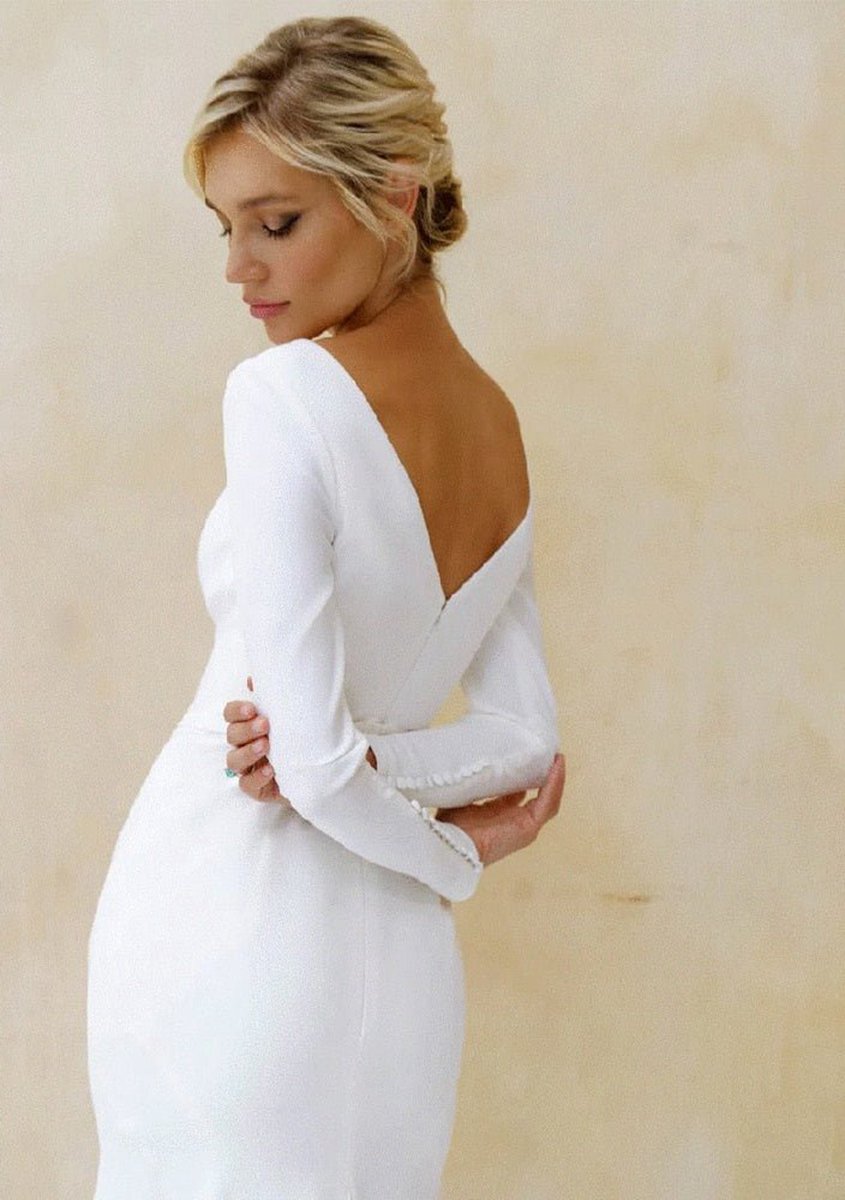 Mermaid Scoop Neck V Back Satin Wedding Dresses