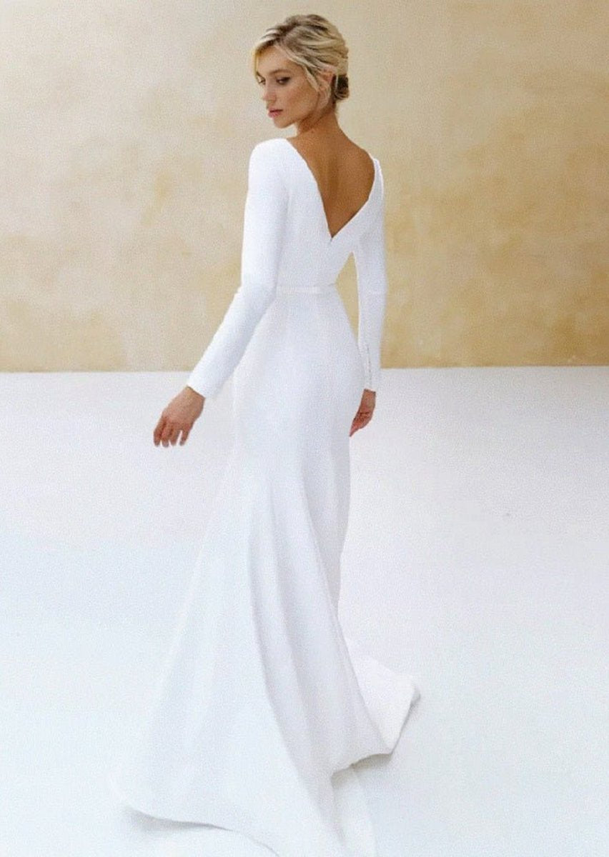 Mermaid Scoop Neck V Back Satin Wedding Dresses