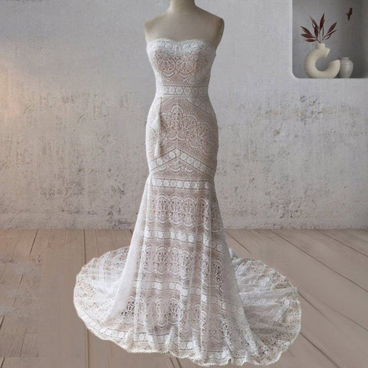 Vintage Mermaid Lace Wedding Dresses with Tassel