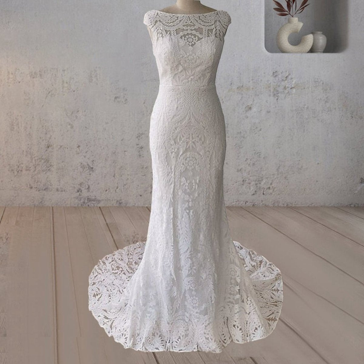 Mermaid Cap Sleeve Lace Wedding Dresses