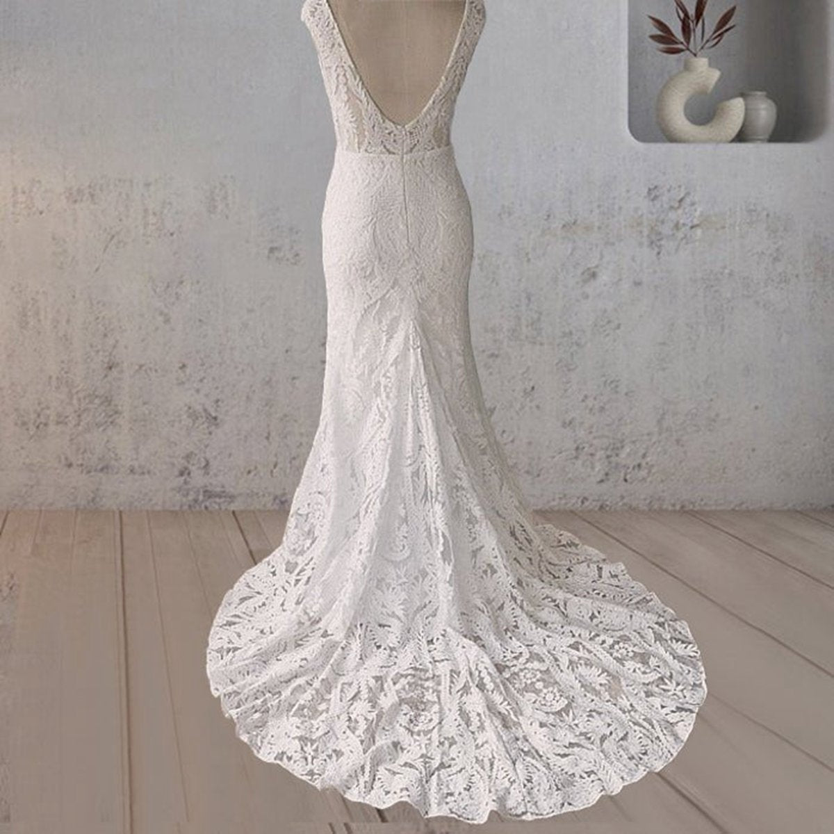 Mermaid Cap Sleeve Lace Wedding Dresses