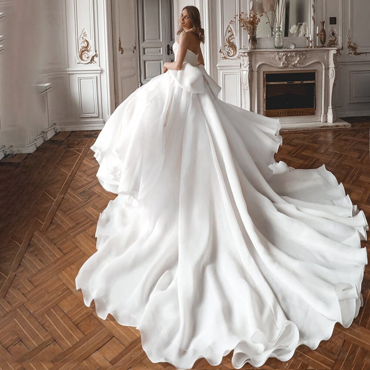A-line Off the Shoulder Wedding Dresses with Slit