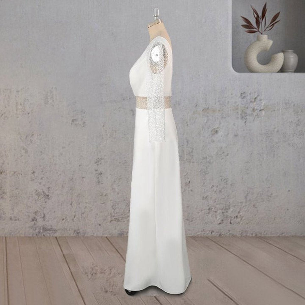 Sheath V Neck Satin Long Wedding Dresses