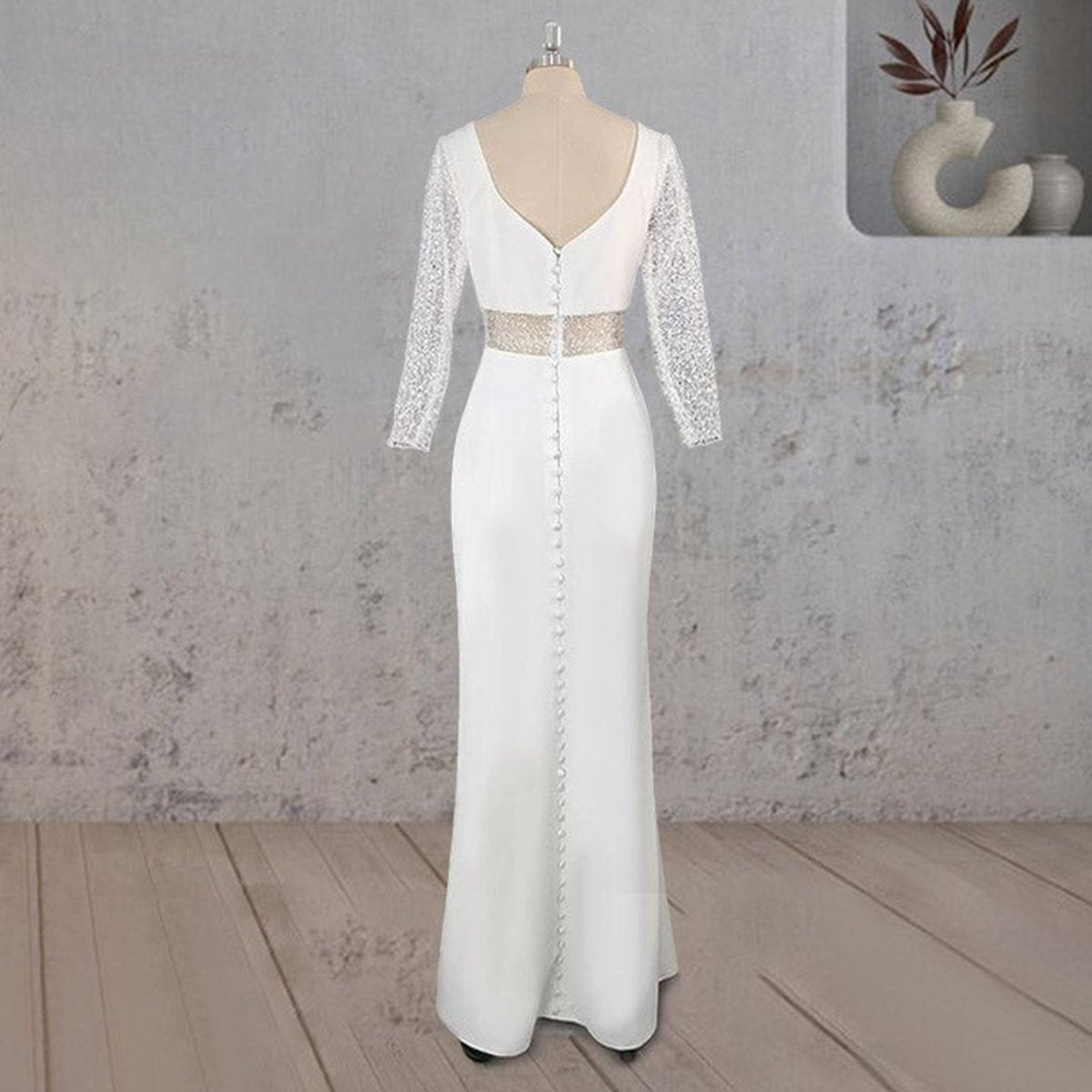 Sheath V Neck Satin Long Wedding Dresses
