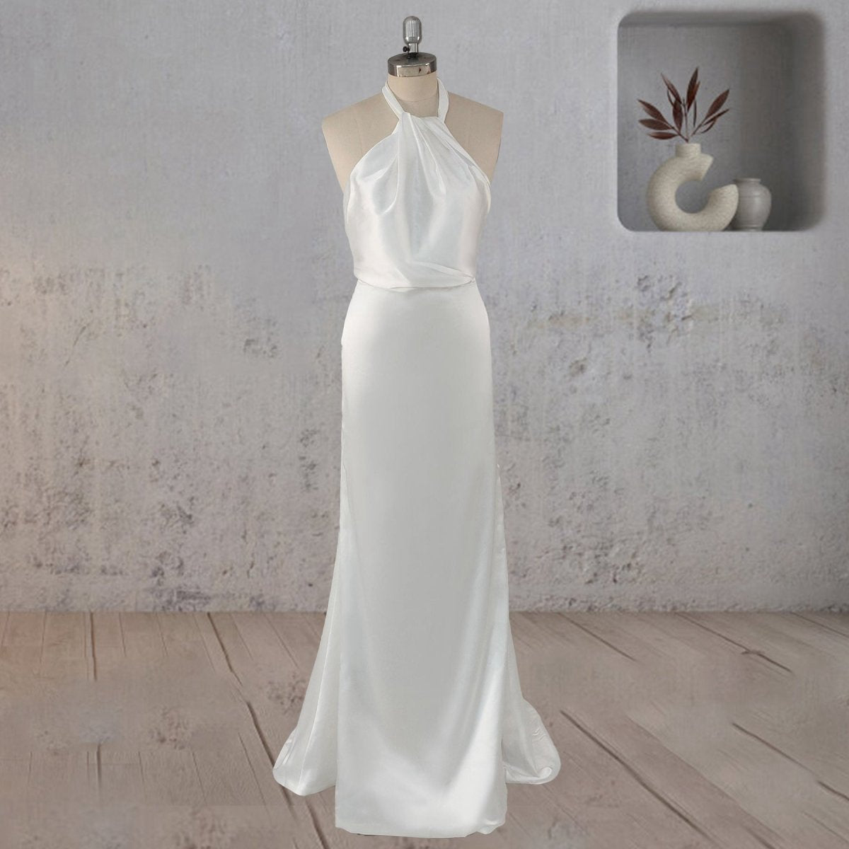 Sheath Satin Backless Halter Wedding Dresses