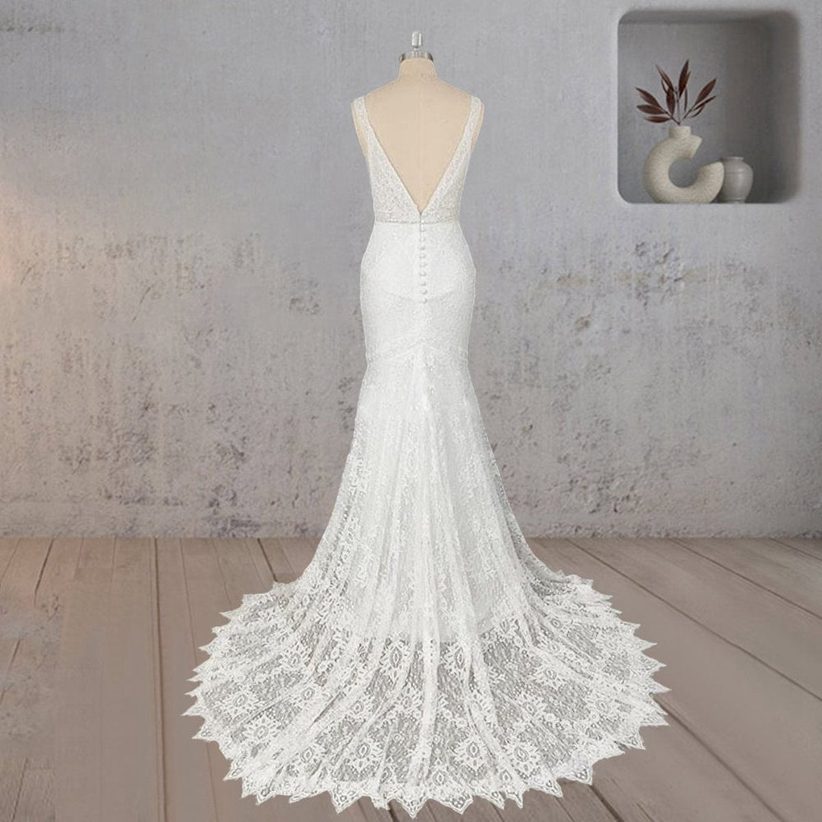 Mermaid V Neck Illusion Wedding Dresses