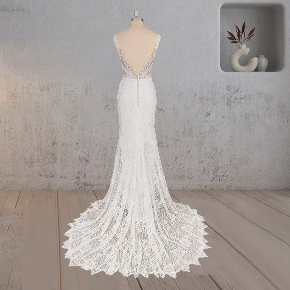 Mermaid V Neck Illusion Wedding Dresses