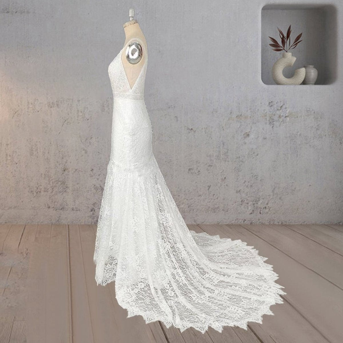 Mermaid V Neck Illusion Wedding Dresses
