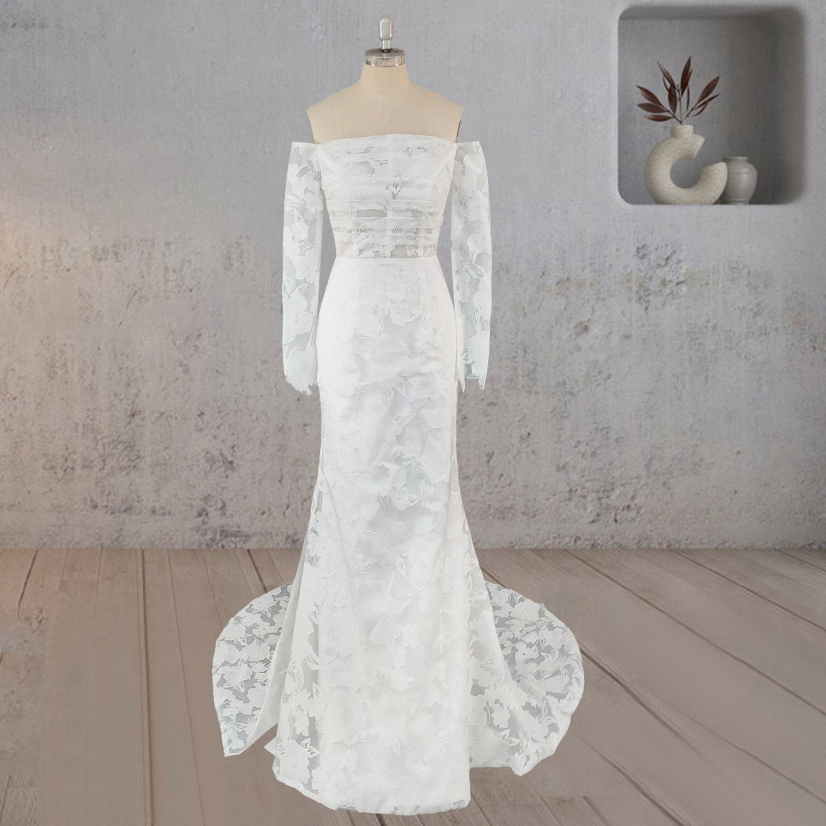 Mermaid Off the Shoulder Long Sleeves Wedding Dresses with Slit