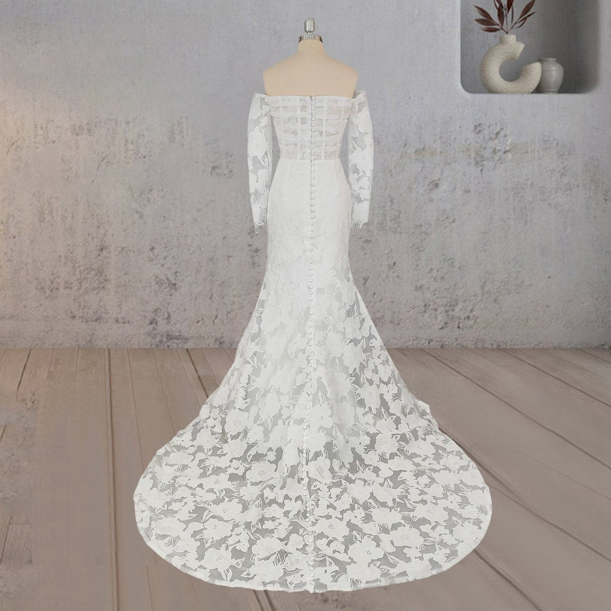 Mermaid Off the Shoulder Long Sleeves Wedding Dresses with Slit