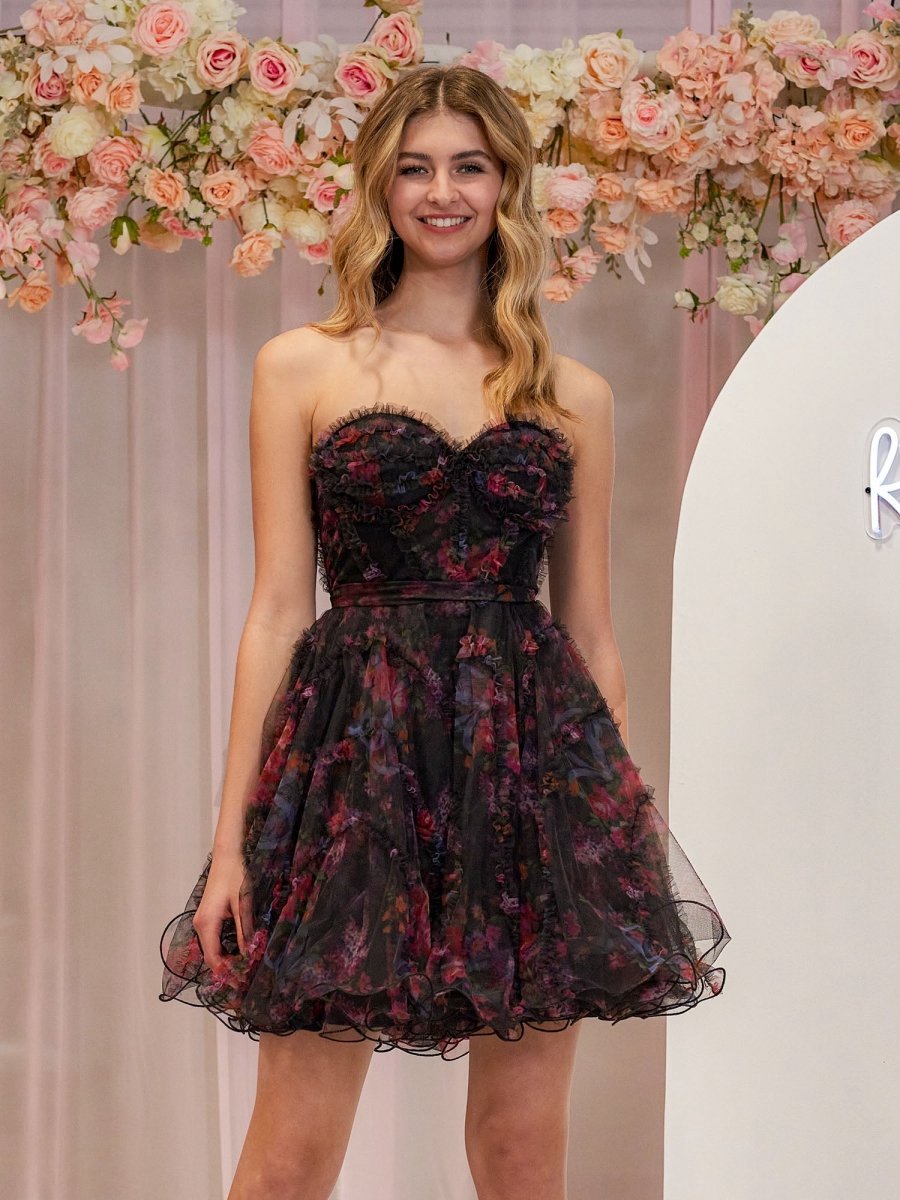 A-line Strapless Floral Homecoming Dresses