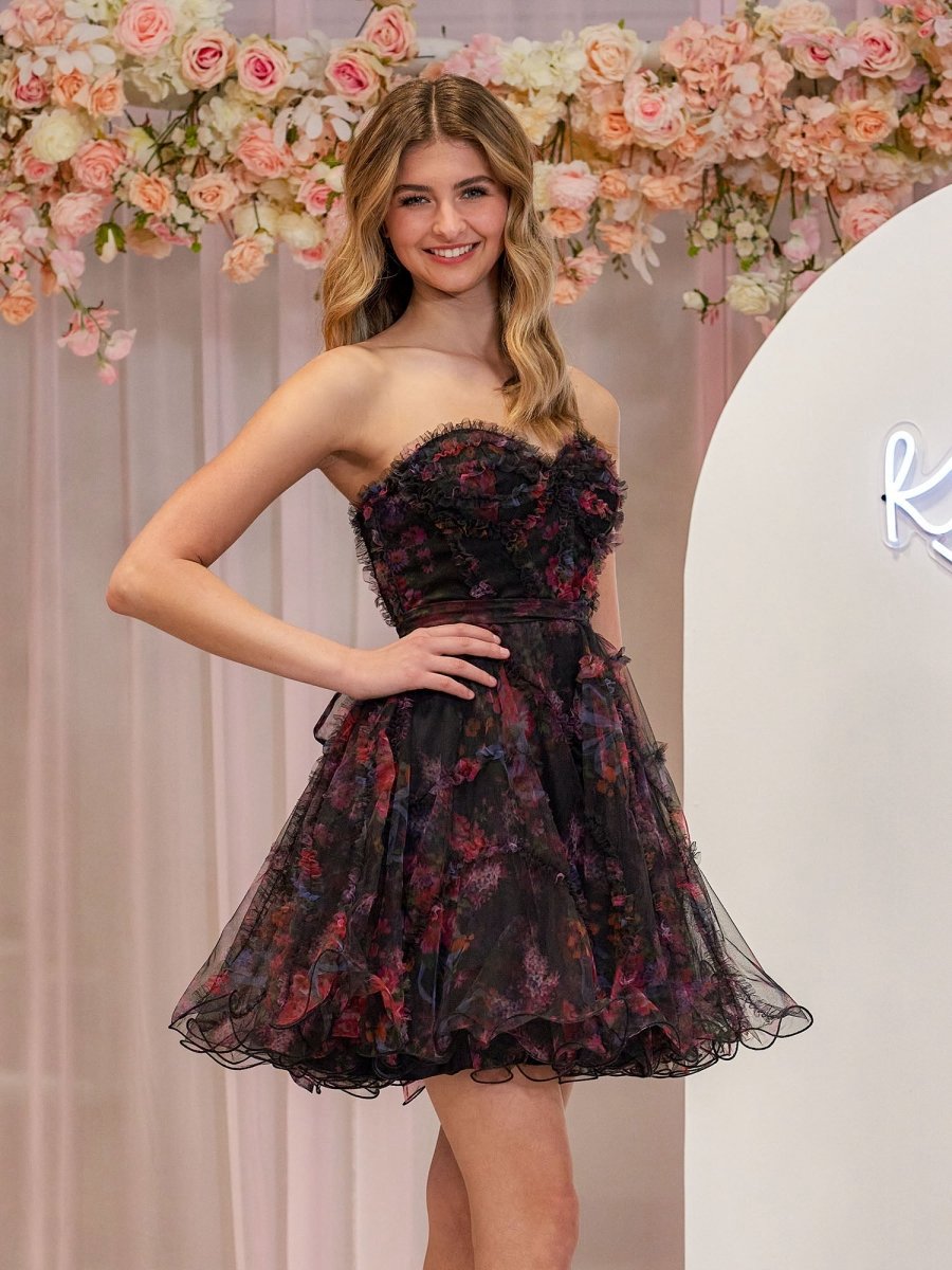 A-line Strapless Floral Homecoming Dresses