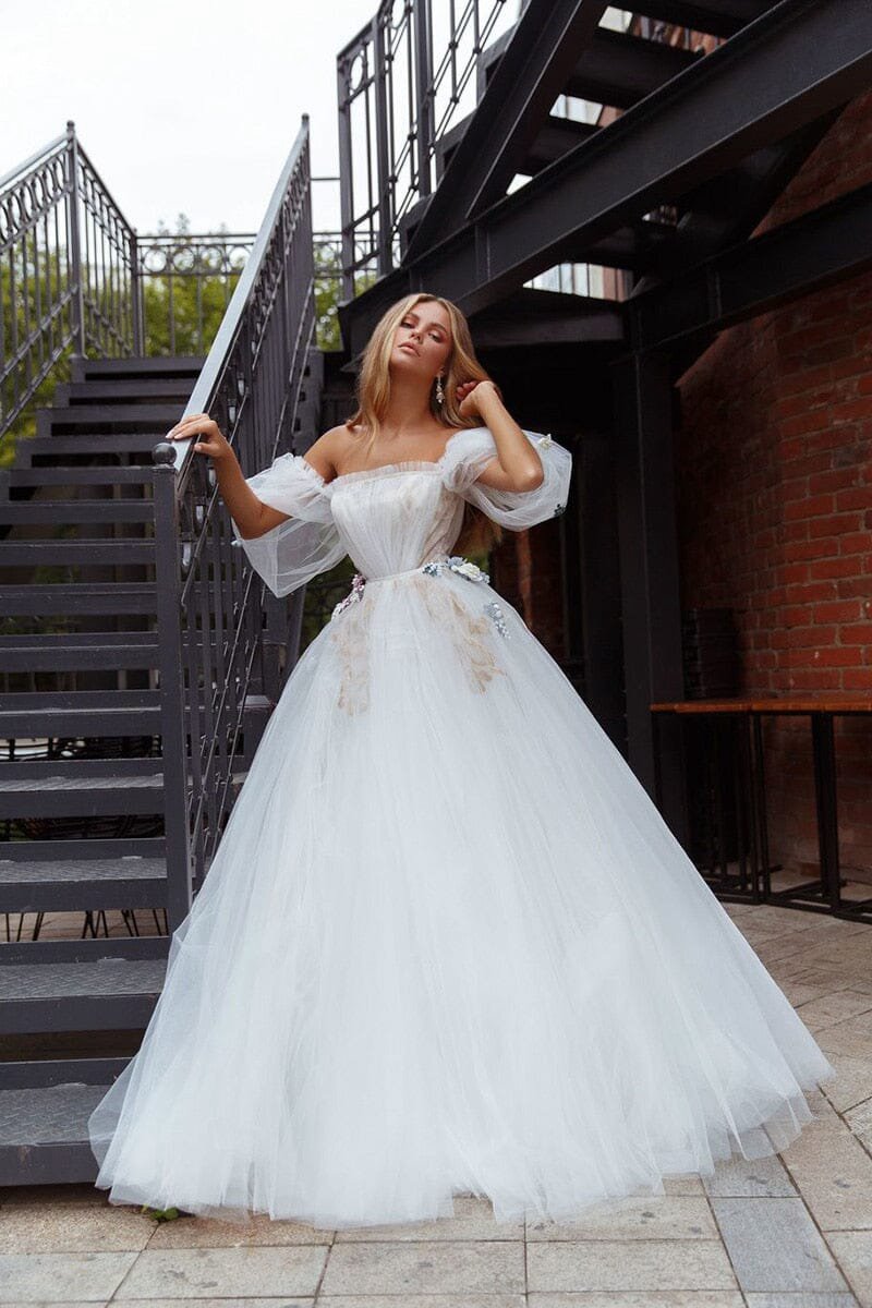 A-line Tulle Princess Off the Shoulder Wedding Dresses