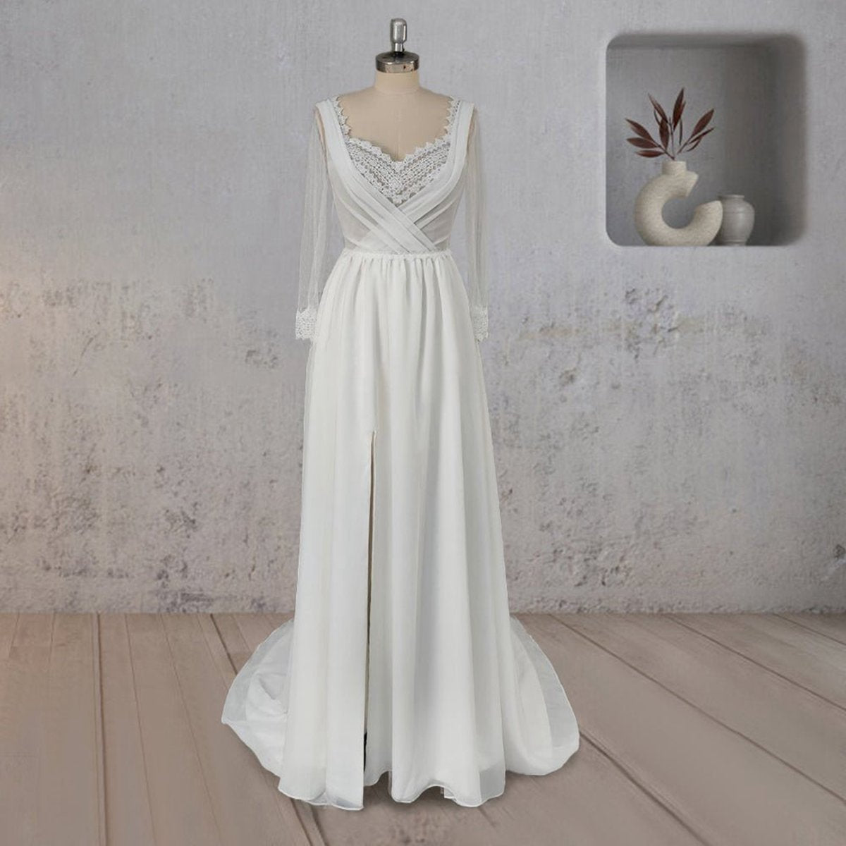 Mermaid Chiffon Long Sleeves Wedding Dresses with Slit