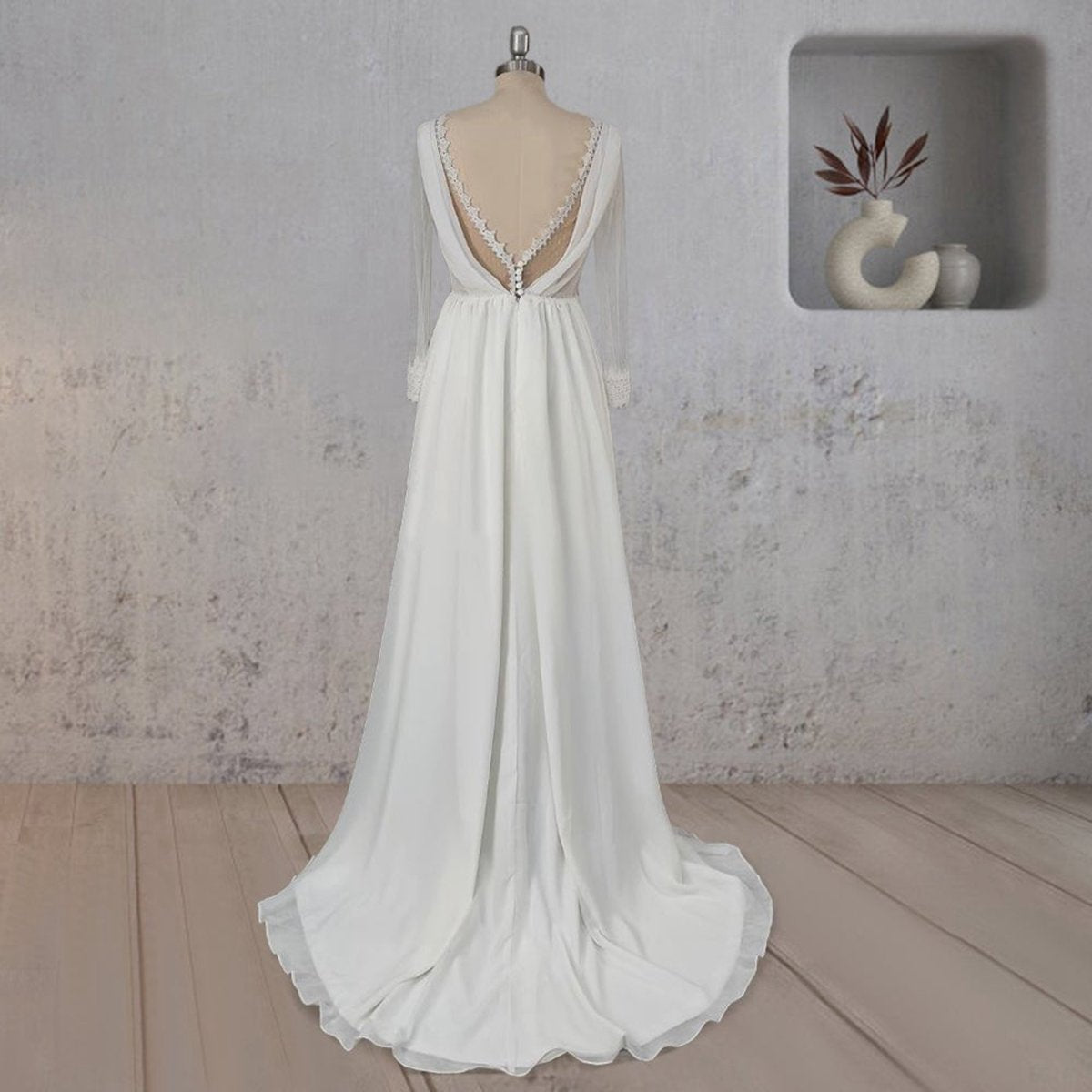 Mermaid Chiffon Long Sleeves Wedding Dresses with Slit
