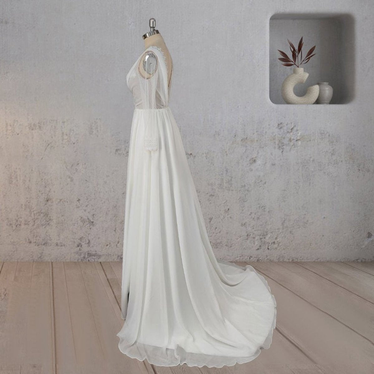Mermaid Chiffon Long Sleeves Wedding Dresses with Slit