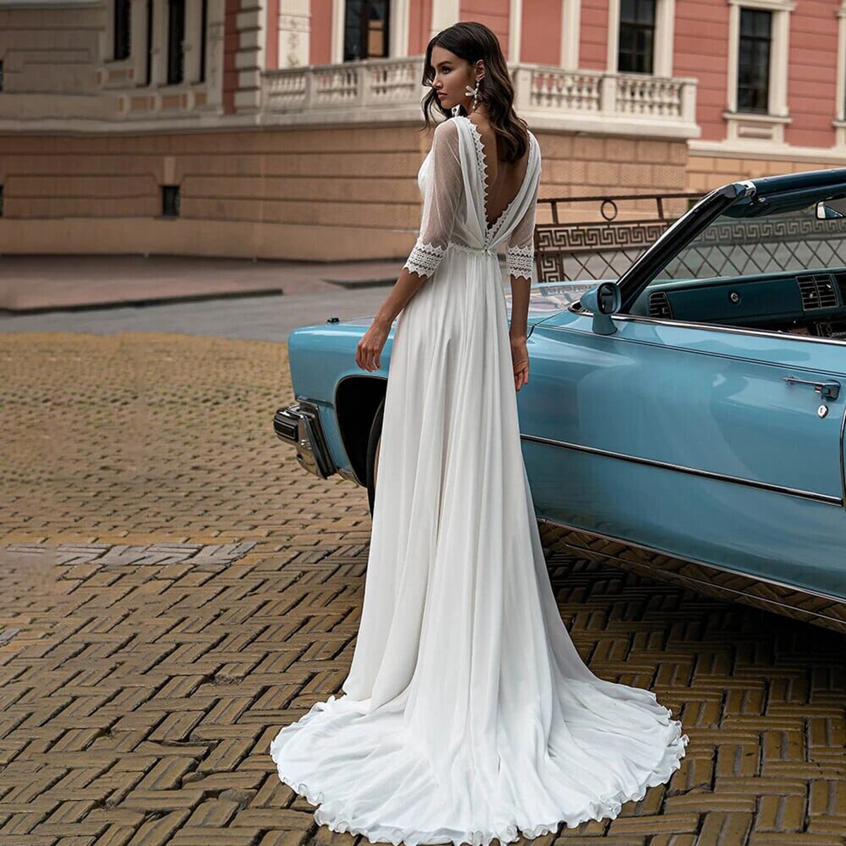 Mermaid Chiffon Long Sleeves Wedding Dresses with Slit