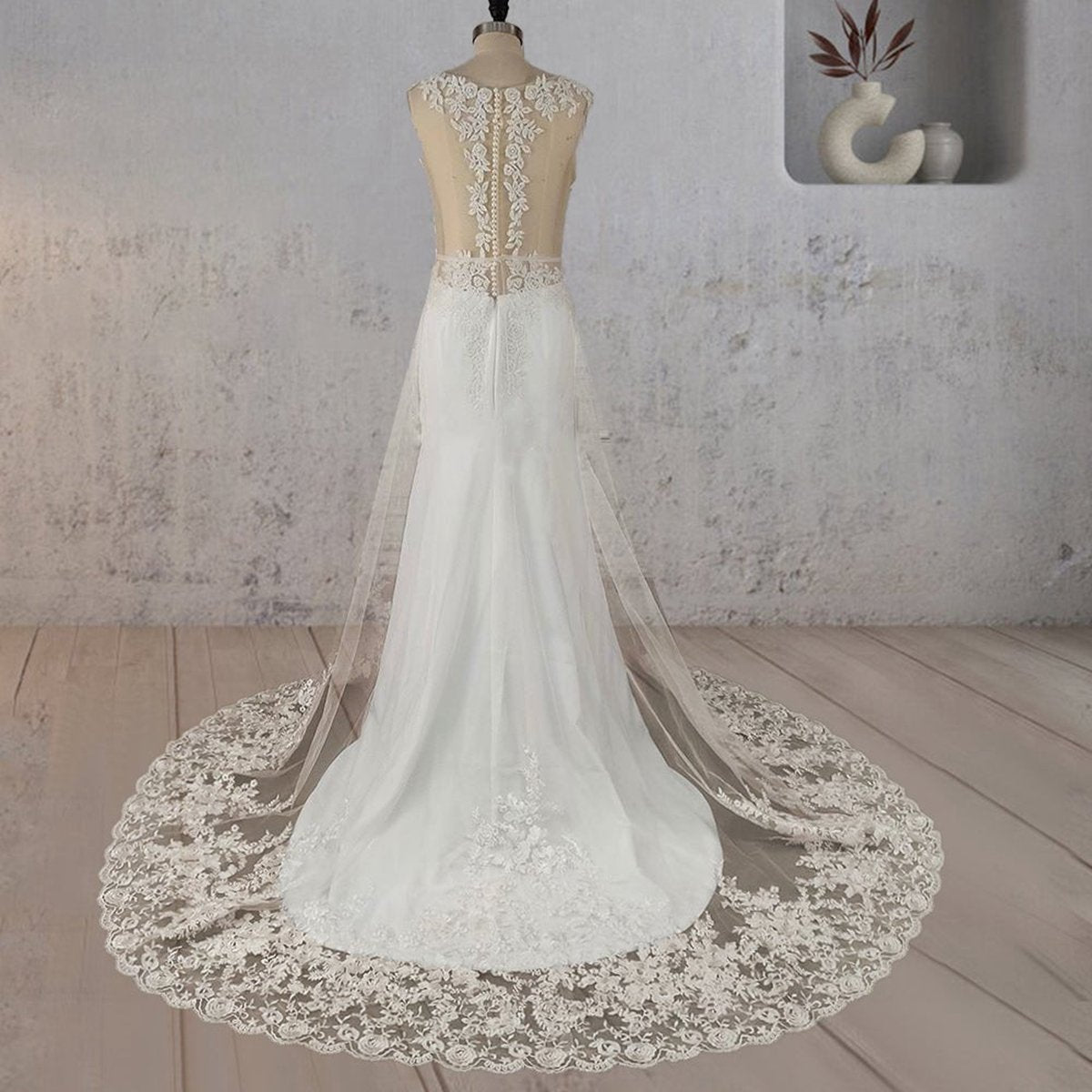 Mermaid Illusion Lace Appliqued Wedding Dresses