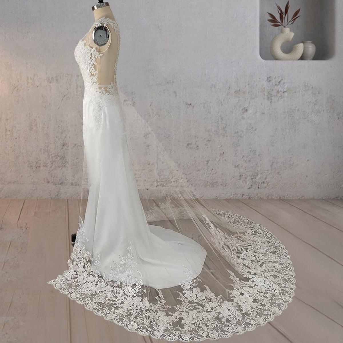 Mermaid Illusion Lace Appliqued Wedding Dresses