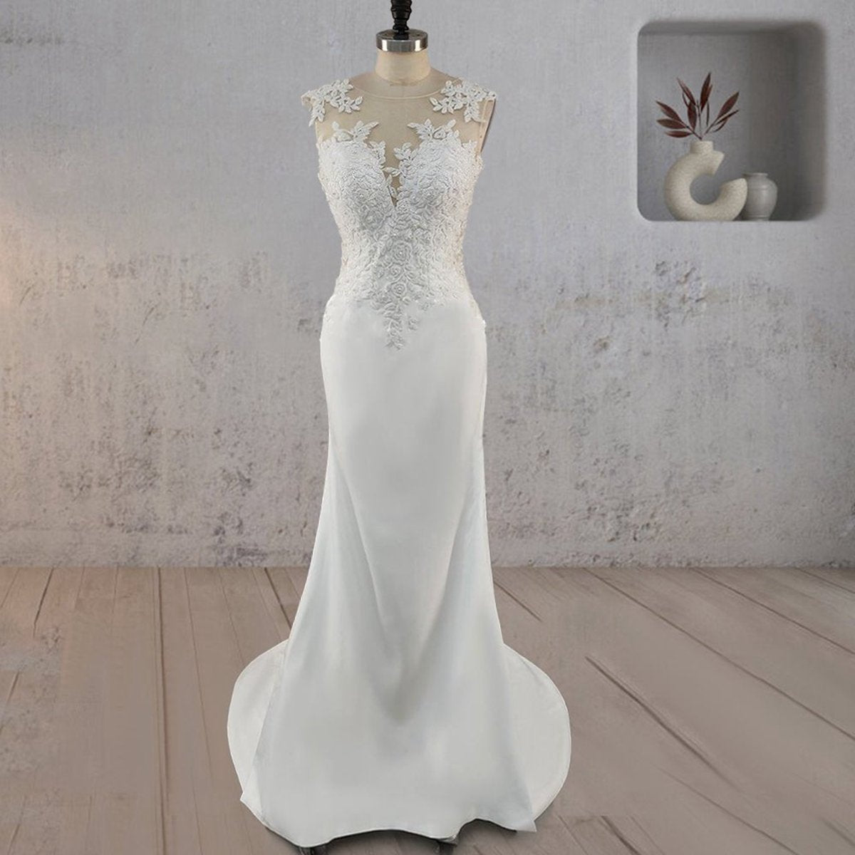 Mermaid Illusion Lace Appliqued Wedding Dresses