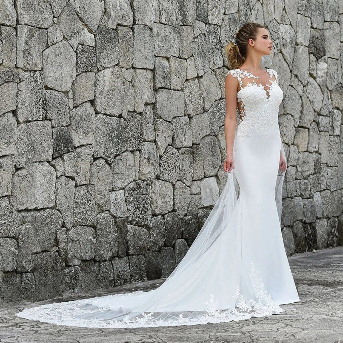 Mermaid Illusion Lace Appliqued Wedding Dresses