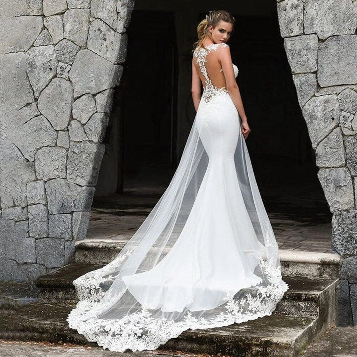 Mermaid Illusion Lace Appliqued Wedding Dresses