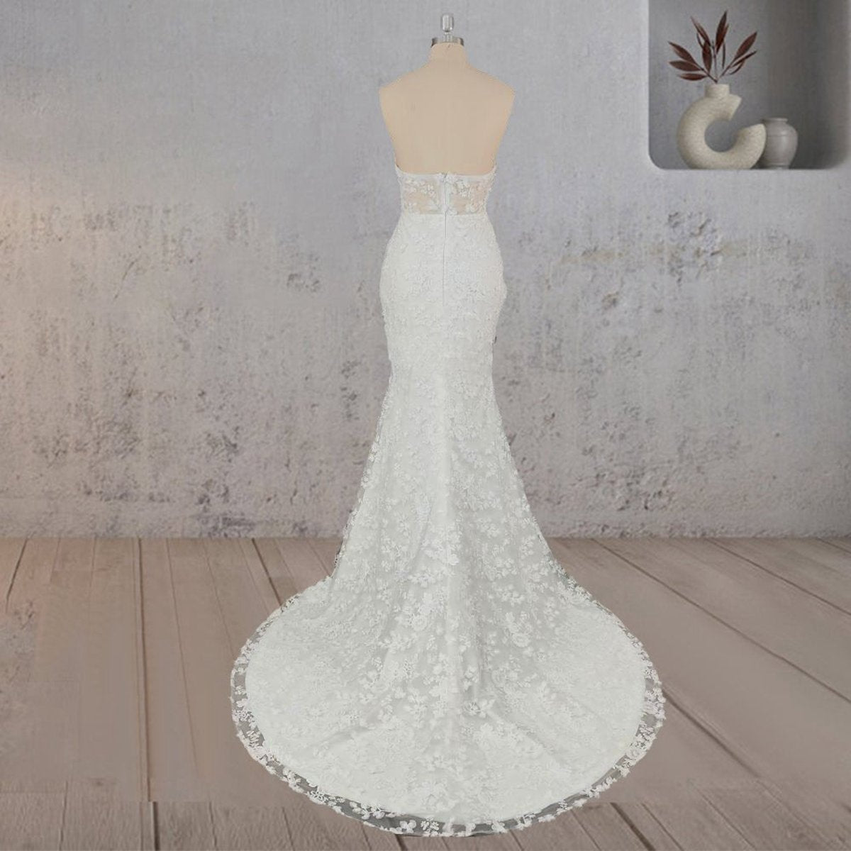 Mermaid Lace Blossom Low Back Wedding Dresses