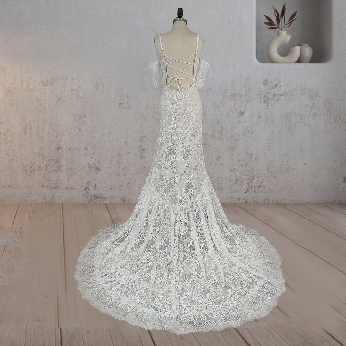 Mermaid Halter Neck Lace Wedding Dresses