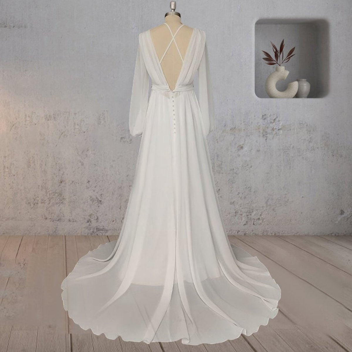 A-line Chiffon Elegance Wedding Dresses with Sweep Train