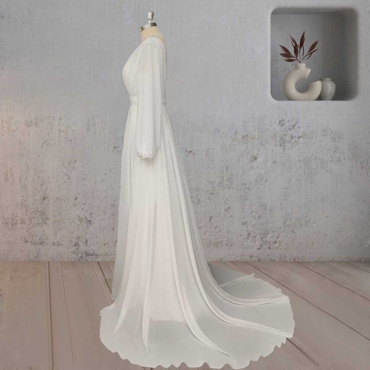 A-line Chiffon Elegance Wedding Dresses with Sweep Train