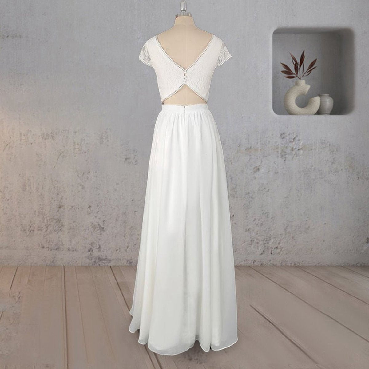 A-line Two Piece Chiffon Lace Wedding Dresses