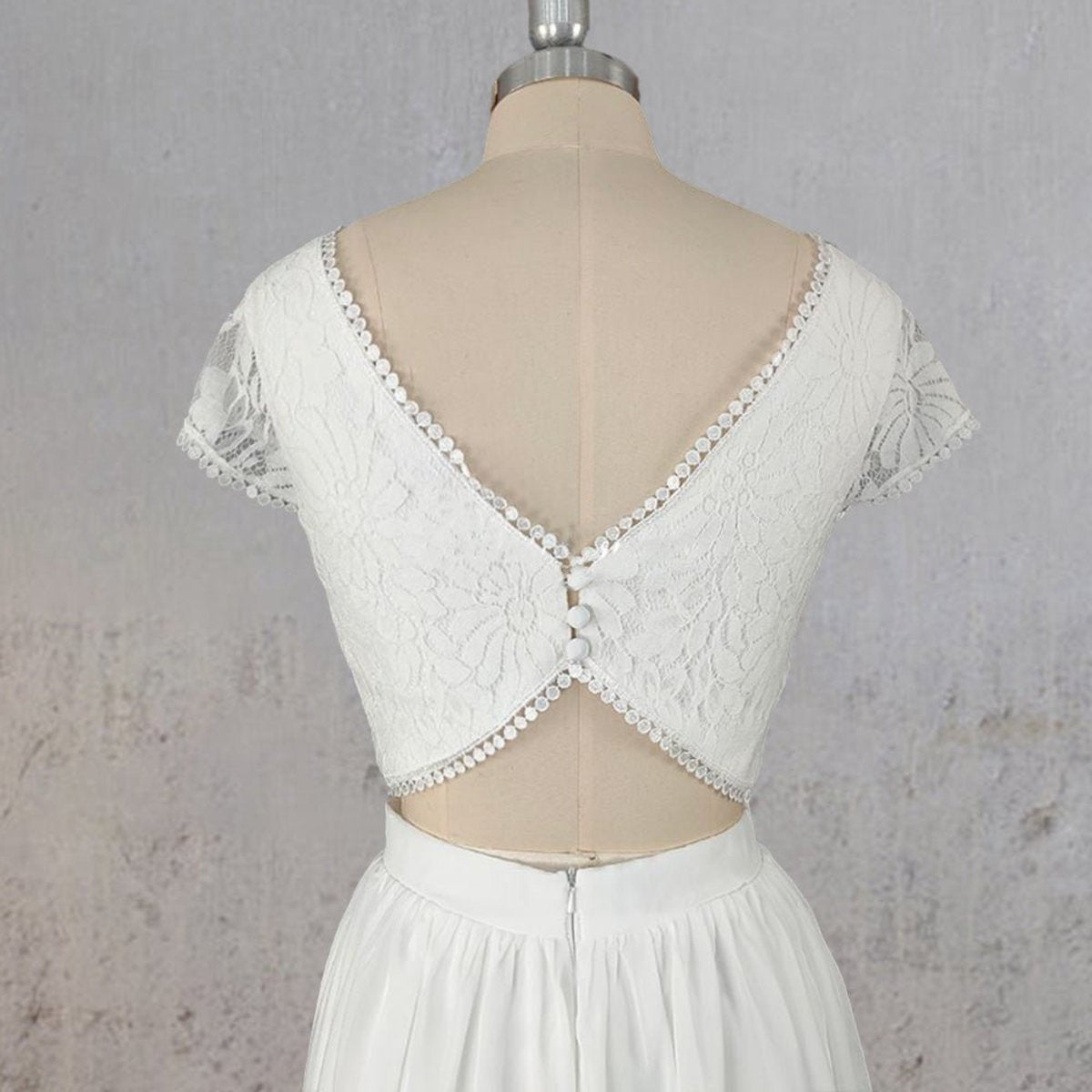 A-line Two Piece Chiffon Lace Wedding Dresses