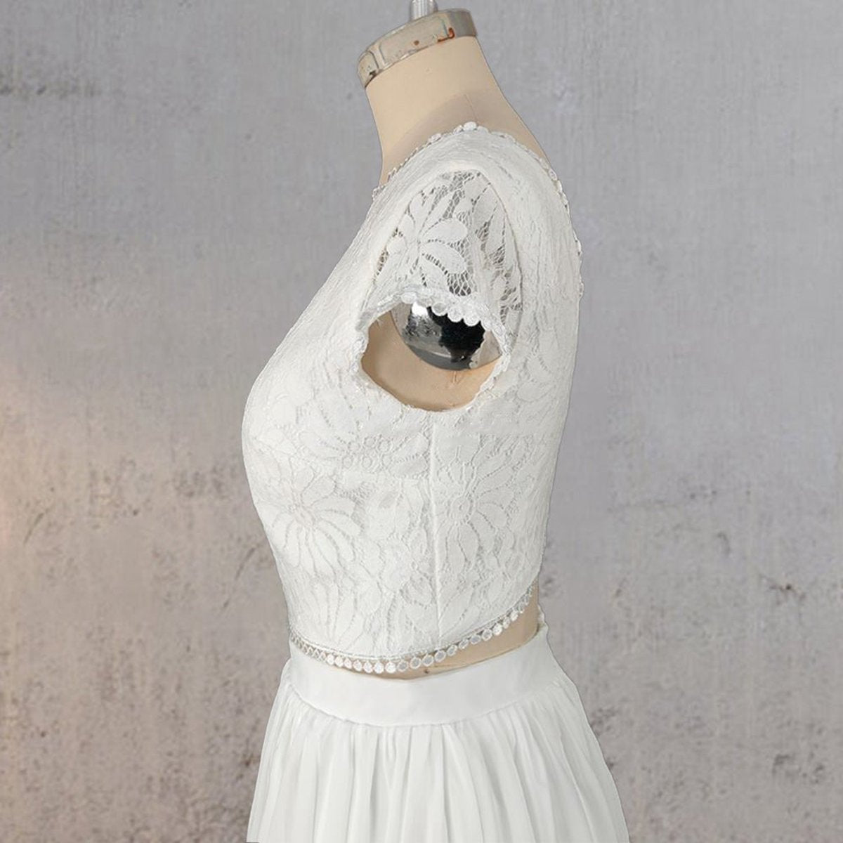 A-line Two Piece Chiffon Lace Wedding Dresses