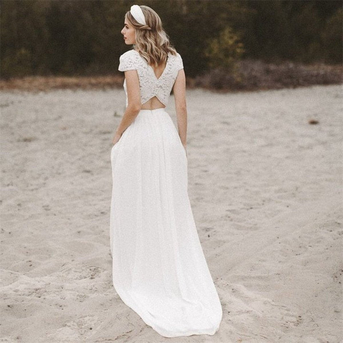 A-line Two Piece Chiffon Lace Wedding Dresses
