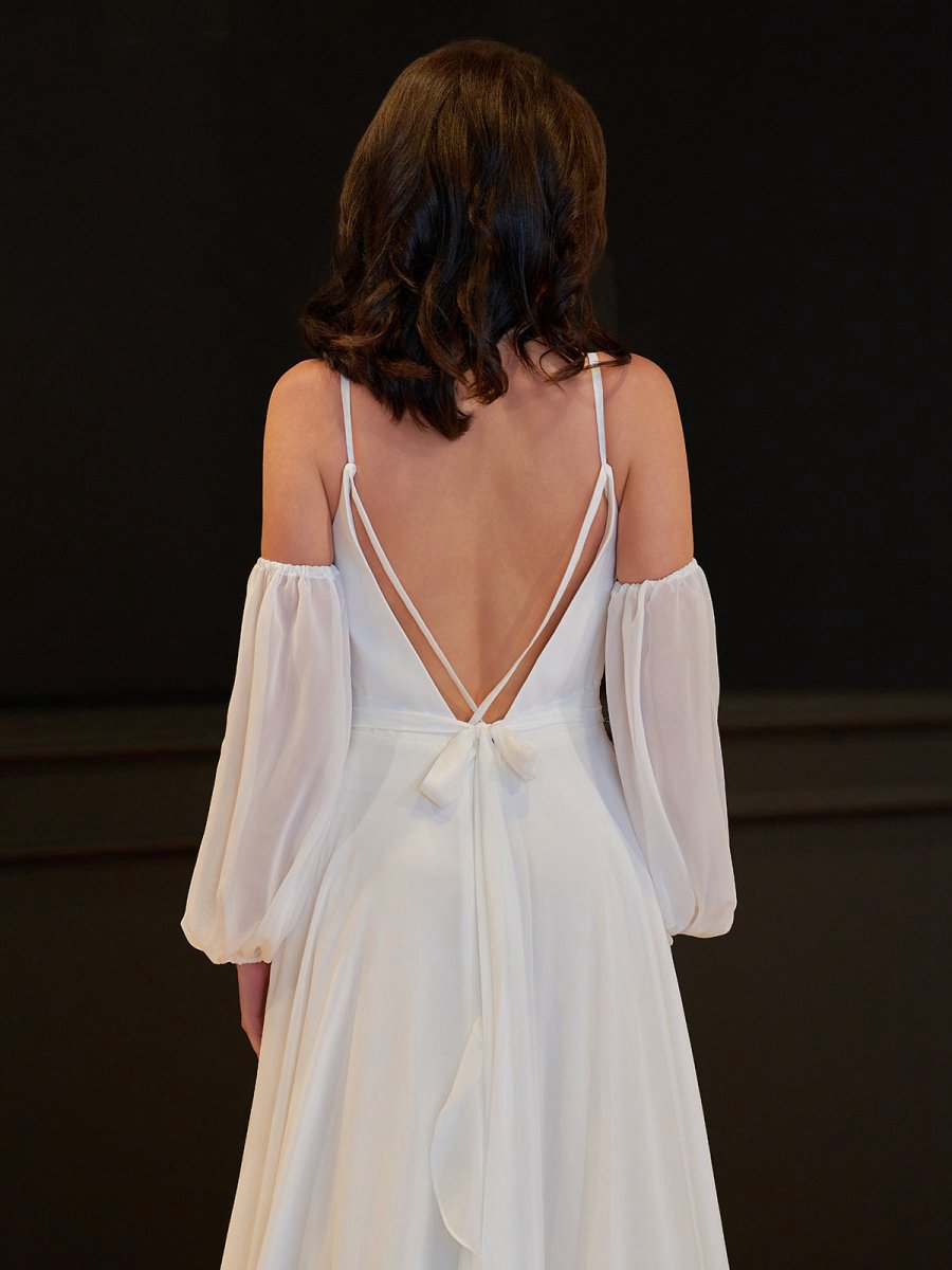 A-line Chiffon Detachable Puffy Sleeves Wedding Dresses
