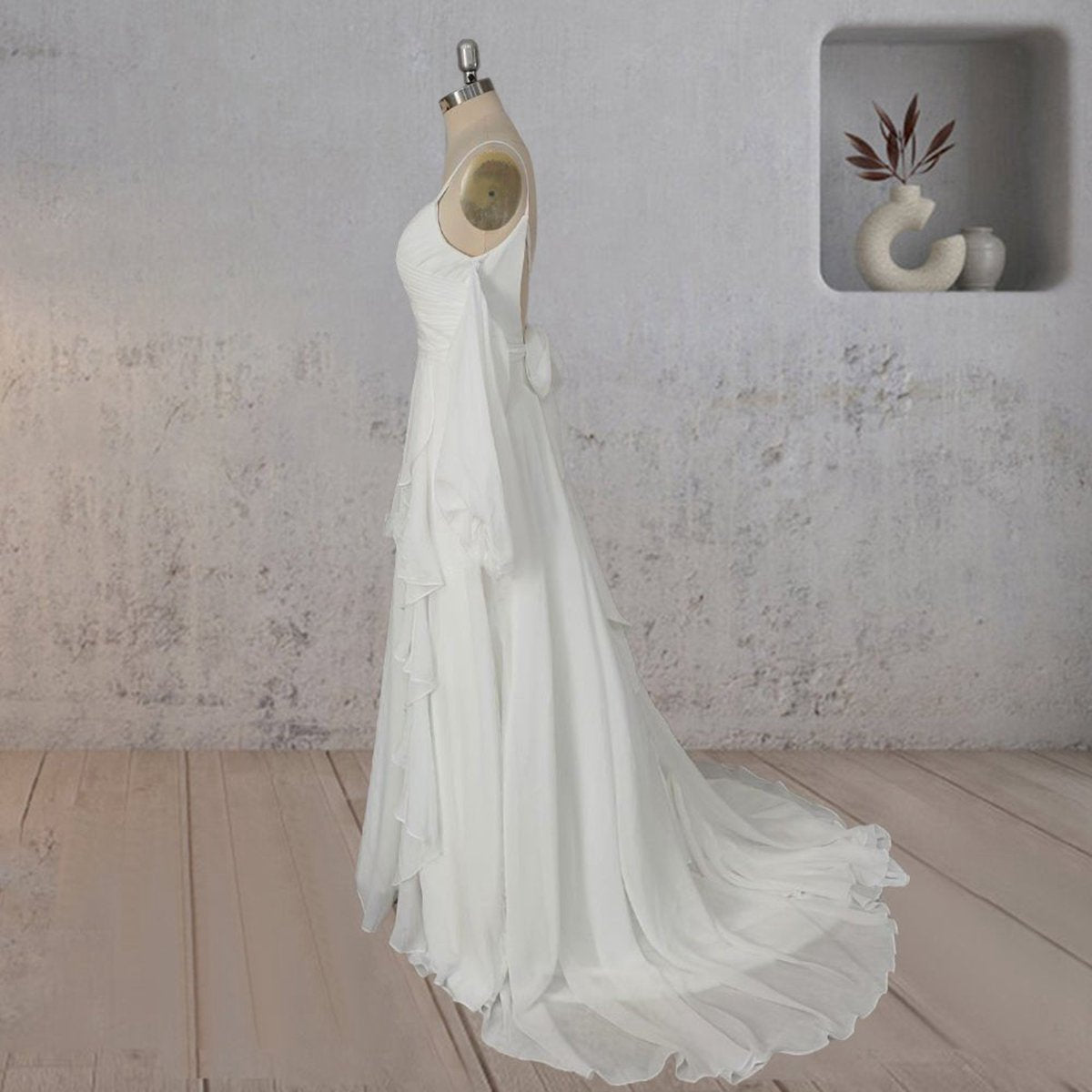 A-line Chiffon Detachable Puffy Sleeves Wedding Dresses