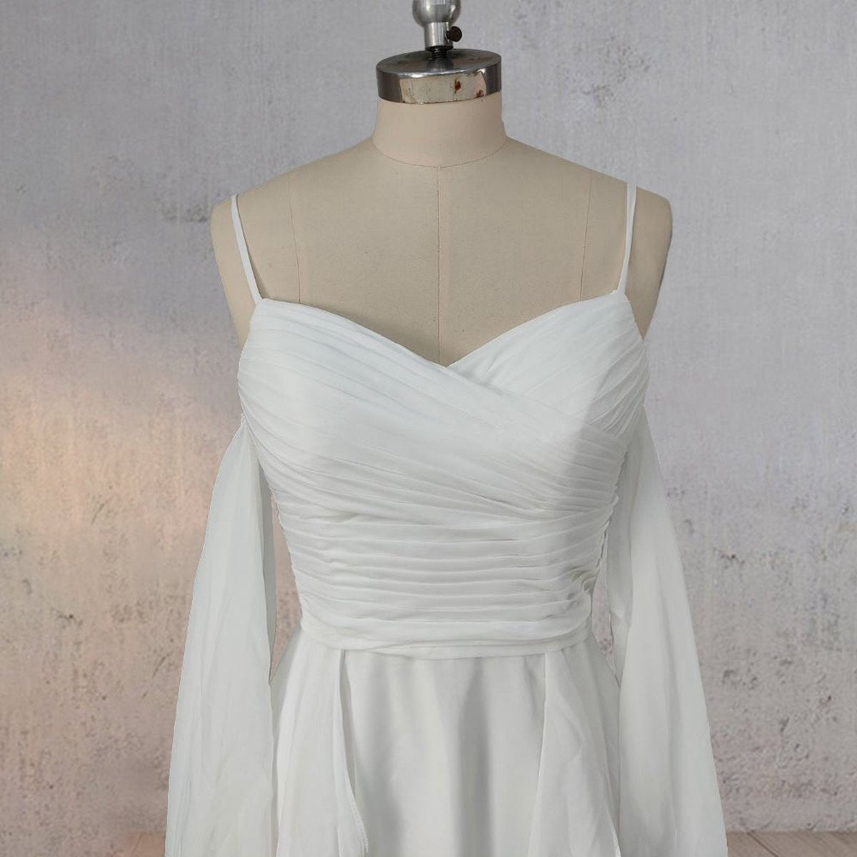 A-line Chiffon Detachable Puffy Sleeves Wedding Dresses