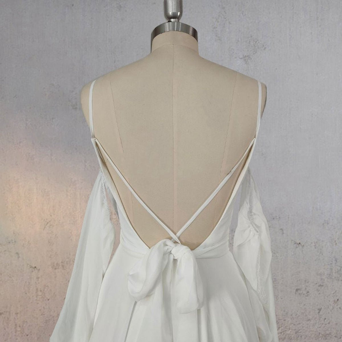 A-line Chiffon Detachable Puffy Sleeves Wedding Dresses
